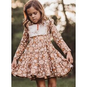 Cheeky Plum Matilda Jane Dress Size 6Y Brown Floral Ruffle Boho Prairie